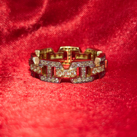 Pave Link Ring 1.50 ctw Diamond 10K Yellow Gold