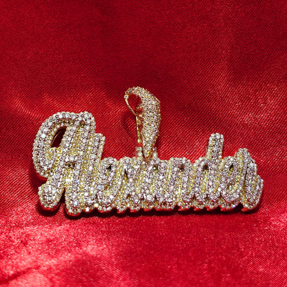 10K Gold Custom Name Pendant With Natural Diamonds 3.70CTW APX Gold Chain Included