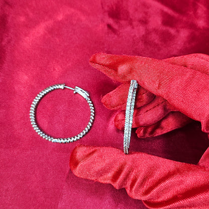 14K White Gold Diamond Hoop Earrings 2.00ctw | Inside-Out Round Cut Hoops