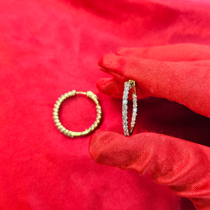 10K Yellow Gold Diamond Hoop Earrings 2.00ctw | Inside-Out Round Cut Hoops