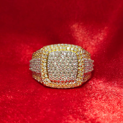 Two-Tone Iced Out Dome Ring 1.60 CTW in 10K Yellow & White Gold – Cushion Style