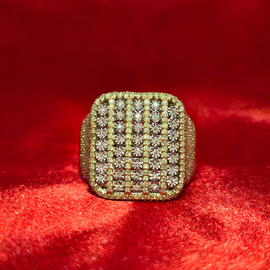 Diamond Puffed Square Ring 2.15 CTW in 10K Yellow Gold – Iced Out Statement