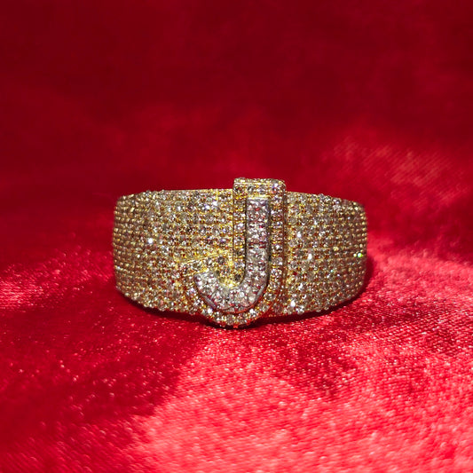 “J” Initial Diamond Ring 1.44 CTW in 10K Yellow Gold – Micro-Pavé Style