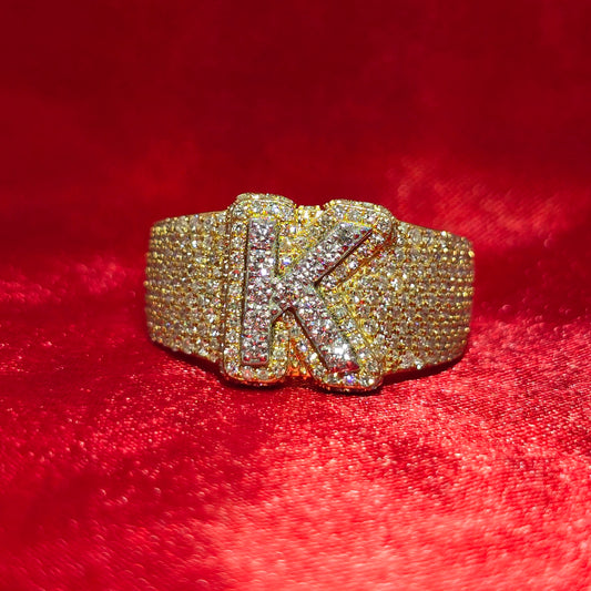 “K” Initial Diamond Ring 1.50 CTW in 10K Yellow Gold – Micro-Pavé Style