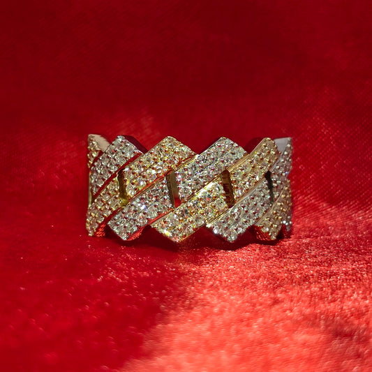 10K Yellow Gold Diamond Cuban Link Ring 1.15ctw | Iced Out Band