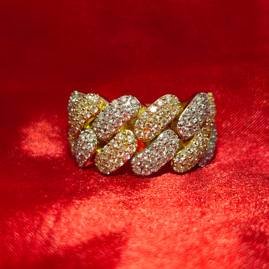 10K Yellow Gold Diamond Cuban Link Ring | 2.60 CTW Iced-Out Band