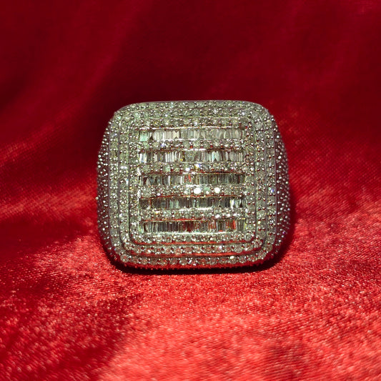 Men’s Diamond Baguette Ring 3.29 CTW | 10K Yellow Gold Square Iced-Out Pinky Ring