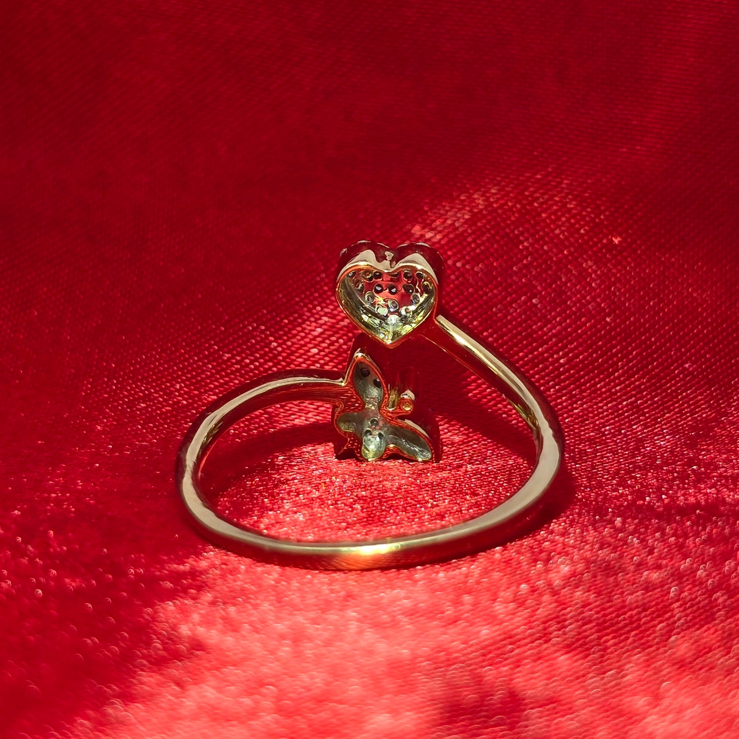 Diamond Butterfly & Heart Ring 0.15 CTW | 10K Yellow Gold Dainty Open Style