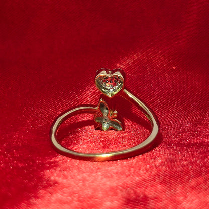 Diamond Butterfly & Heart Ring 0.15 CTW | 10K Yellow Gold Dainty Open Style