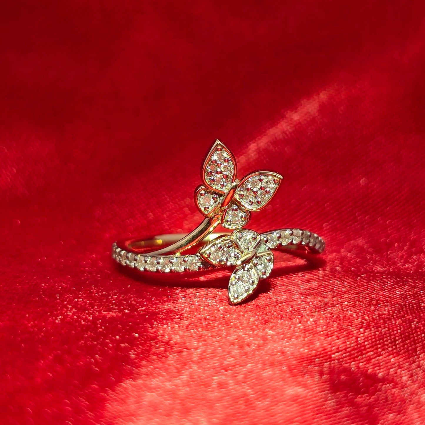 Diamond Double Butterfly Ring 0.28 CTW | 10K Yellow Gold Nature-Inspired Design