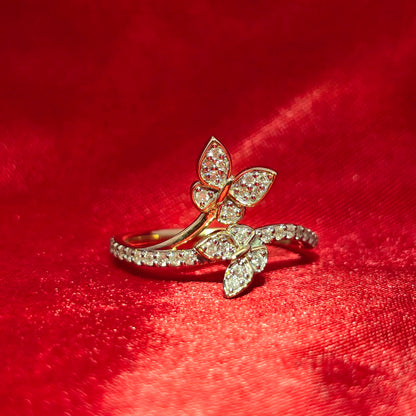 Diamond Double Butterfly Ring 0.28 CTW | 10K Yellow Gold Nature-Inspired Design