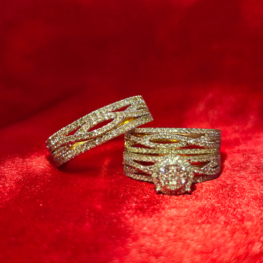Diamond Wedding Trio Set Ring 1.89 ctw 14K Yellow Gold