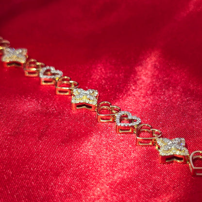 Women's Elegant Clover Heart Bracelet 0.95 ctw Diamond 10K Yellow Gold 7"