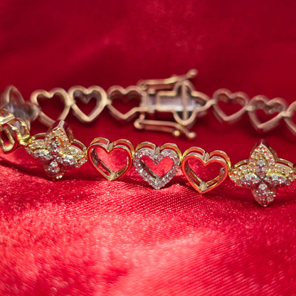 Women's Elegant Clover Heart Bracelet 0.95 ctw Diamond 10K Yellow Gold 7"
