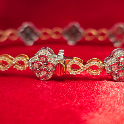 Women's Elegant Infinity Clover Bracelet 1.29 ctw Diamond 10K Yellow Gold