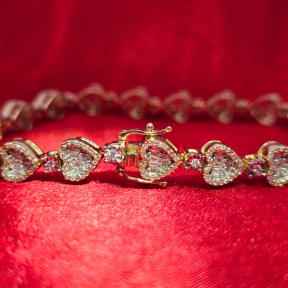 Women's Heart Bracelet 1.50 ctw Diamond 10K Yellow Gold
