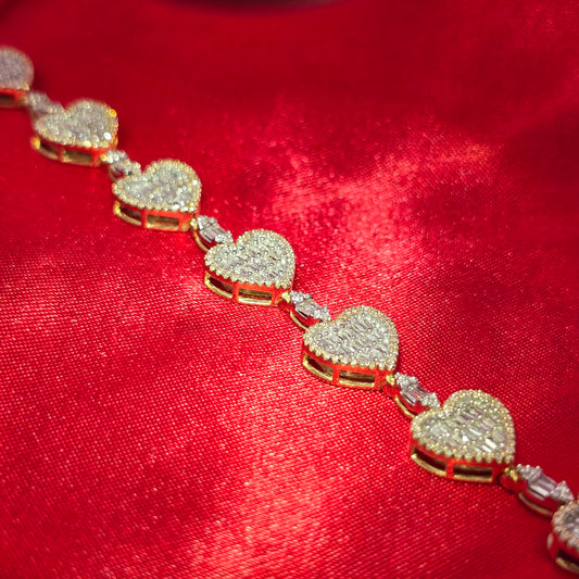 10K Yellow Gold Women's Heart Diamond Bracelet 2.35ctw