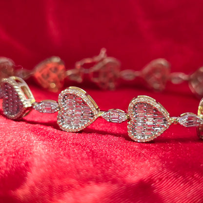 10K Yellow Gold Women's Heart Diamond Bracelet 2.35ctw