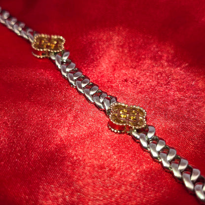 10K White Gold Women's Clover Cuban Link Diamond Bracelet 5.00ctw