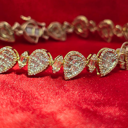 10K Yellow Gold Pear & Marquise Diamond Cluster Cuff Bracelet 2.50ctw