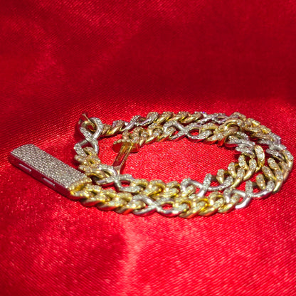 10K Yellow & White Gold Diamond Cuban Infinity Link Bracelet 1.89ctw