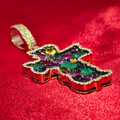 10K Yellow Gold Multi-Gemstone Diamond Cross Pendant 3.50ctw