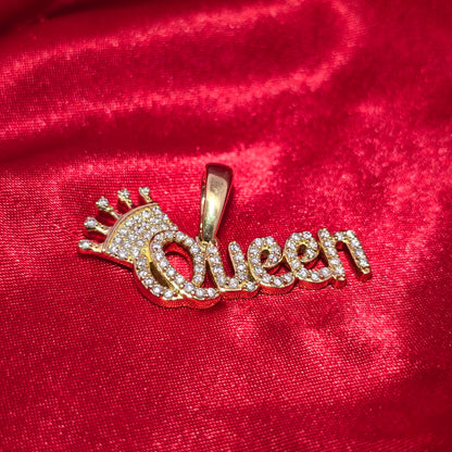 10K Yellow Gold "Queen" Diamond Pendant with Crown 0.90ctw