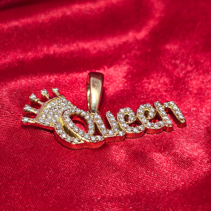 10K Yellow Gold "Queen" Diamond Pendant with Crown 0.90ctw