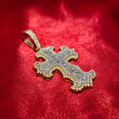 10K Yellow Gold Baguette & Round Diamond Cross Pendant 1.50ctw