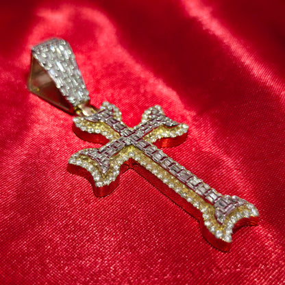 10K Yellow Gold Baguette Diamond Cross Pendant 1.80ctw