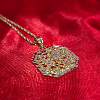 10K Yellow Gold Rope Chain with Diamond-Cut Octagon Nugget Pendant | Geometric Nugget Style Design