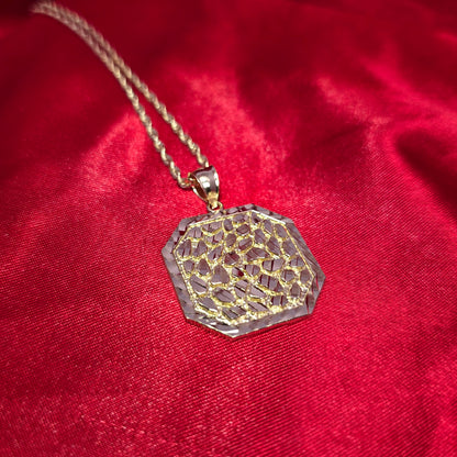 10K Yellow Gold Rope Chain with Diamond-Cut Octagon Nugget Pendant | Geometric Nugget Style Design
