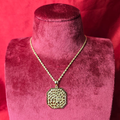 10K Yellow Gold Rope Chain with Diamond-Cut Octagon Nugget Pendant | Geometric Nugget Style Design