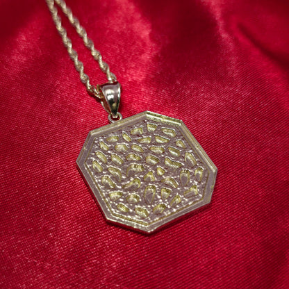 10K Yellow Gold Rope Chain with Diamond-Cut Octagon Nugget Pendant | Geometric Nugget Style Design