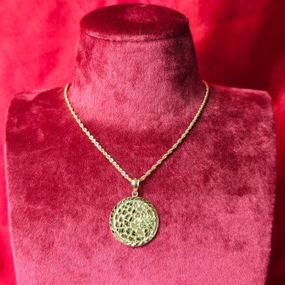 10K Yellow Gold Rope Chain with Diamond-Cut Circular Nugget Pendant | Geometric Nugget Style