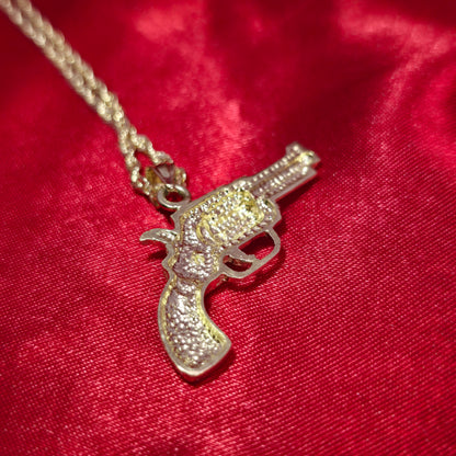 10K Yellow Gold Rope Chain with Textured Pistol Pendant | Western Gun Design Necklace