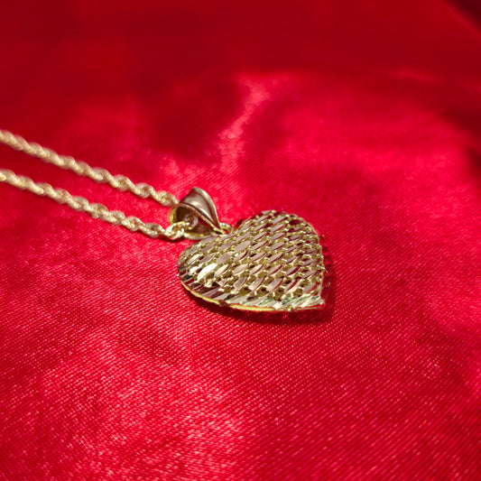 10K Luxury Heart Gold Pendant With 10K Gold Rope Chain 20"