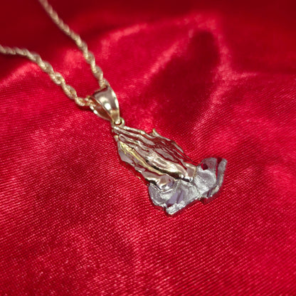10K Yellow Gold Rope Chain with Praying Hands Pendant | Two-Tone Religious Design