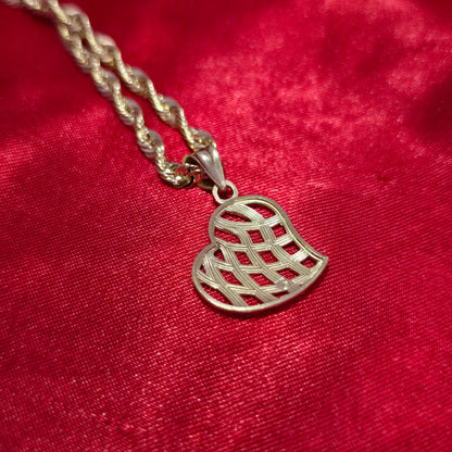 10K Yellow Gold Rope Chain with Diamond-Cut Heart Pendant | Open Lattice Design