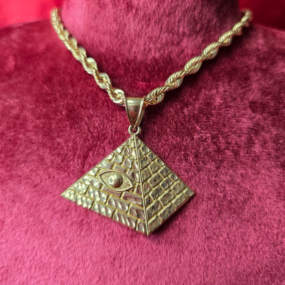 10K Gold Egyptian Horus Eye Pendant with 10K Rope Chain 20"