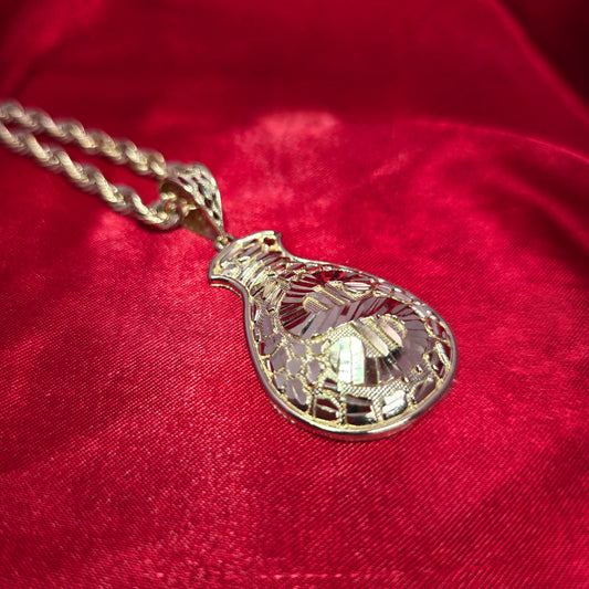 10K Yellow Gold Rope Chain with Diamond-Cut Money Bag Pendant | Success & Wealth Symbol