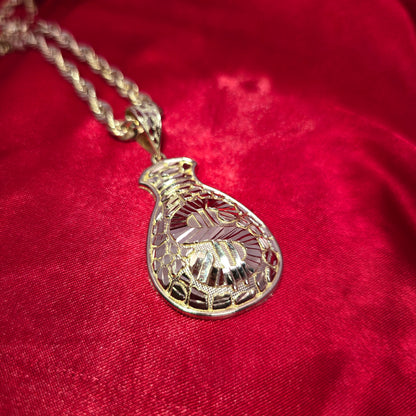 10K Yellow Gold Rope Chain with Diamond-Cut Money Bag Pendant | Success & Wealth Symbol