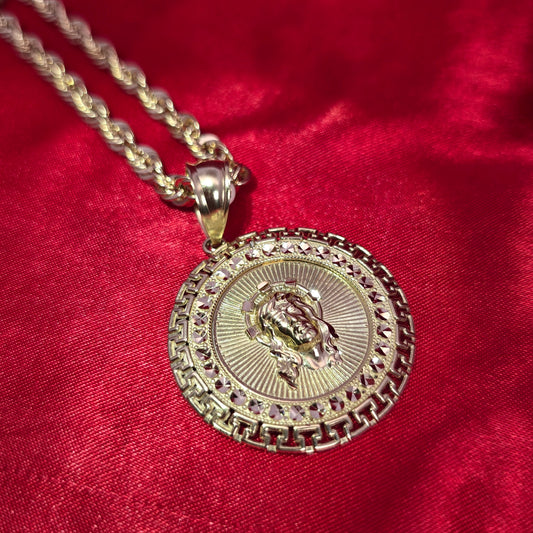 10K Gold Jesus Head Medallion Pendant with 20" Rope Chain – Religious & Stylish Design