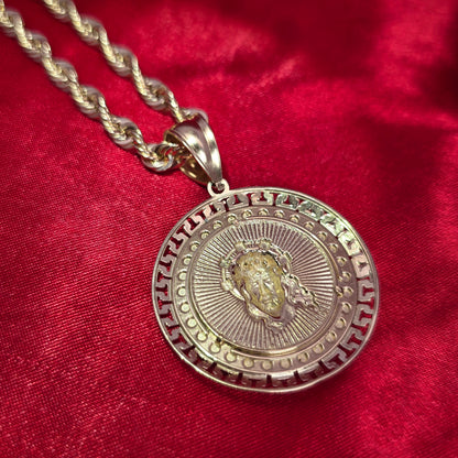 10K Gold Jesus Head Medallion Pendant with 20" Rope Chain – Religious & Stylish Design