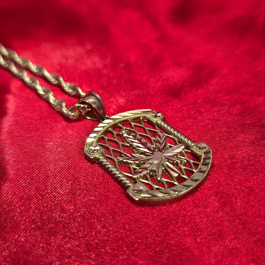 10K Marijuana Leaf Gold Pendant with 10K Rope Chain 20"