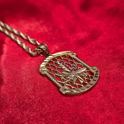 10K Marijuana Leaf Gold Pendant with 10K Rope Chain 20"
