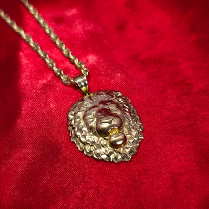 10K Gold Lion Head Pendant With 10K Rope Chain 20"