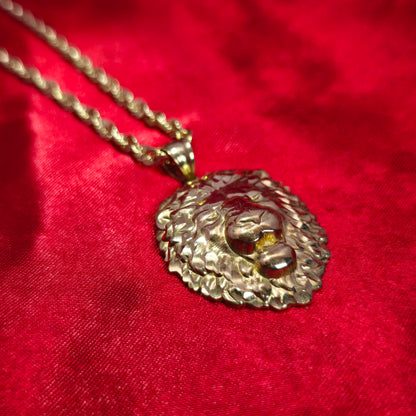10K Gold Lion Head Pendant With 10K Rope Chain 20"
