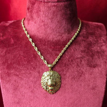 10K Gold Lion Head Pendant With 10K Rope Chain 20"