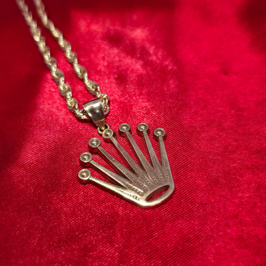 10K Gold Crown Pendant With 10K Rope Chain 20"